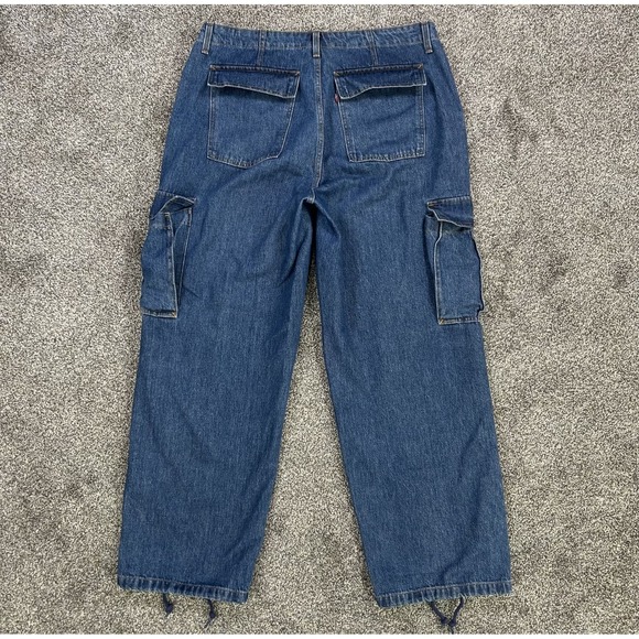 Levis 94 Baggy Cargo Jeans Mens 32x30 Thick Blue Wash Denim Skater Grunge 90s - Picture 2 of 12
